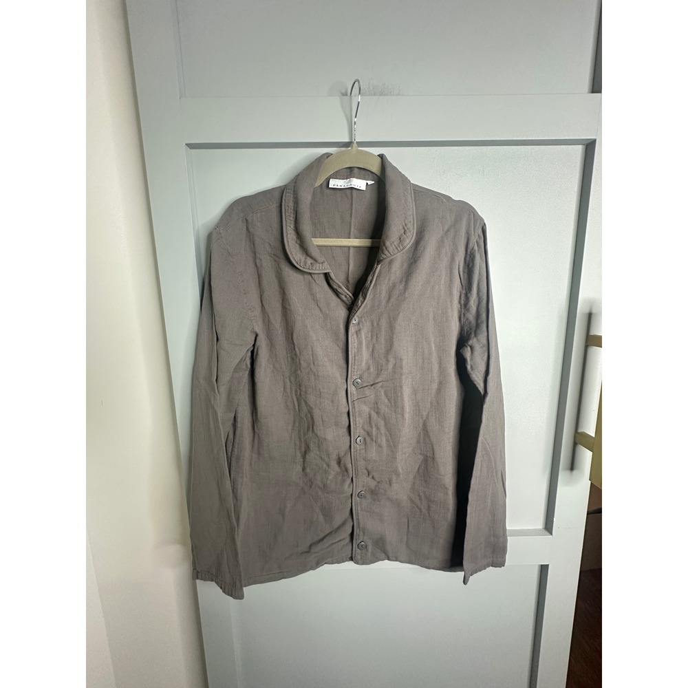 Parachute Home Mens Pajama Top Medium Brown Cotton Long Sleeve Button Down Shirt